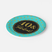 40. Geburtstag Party Türkis Schwarze Goldpunkte Pappteller (Schrägansicht)