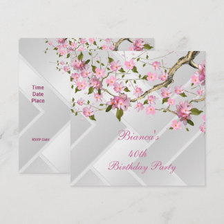 40. Geburtstag Party Weiß rosa Blüten Blütenblüten Einladung