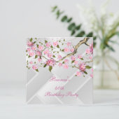 40. Geburtstag Party Weiß rosa Blüten Blütenblüten Einladung (Stehend Vorderseite)