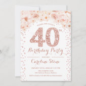40. Geburtstag Party - Weißrosengold Einladung (Vorderseite)