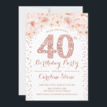 40. Geburtstag Party - Weißrosengold Einladung<br><div class="desc">Party Einladung zum 40. Elegante Blumen laden Karte in weiß,  rot pink und Imitate Glitzer Rose Gold. Enthält Typografie-Skript-Schriftart und Diamantbriefe. Ideal für ein Erwachsenenfest.</div>