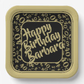 40. Geburtstag Party Zahlenmuster Schwarzes Gold Pappteller (Vorderseite)