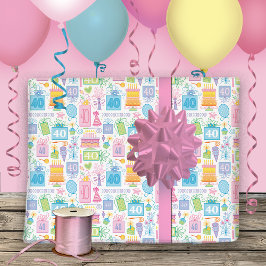 40. Geburtstag Pastel Pink Cake präsentiert Balloo Geschenkpapier Set
