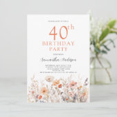 40. Geburtstag Peach Floral Einladung (Stehend Vorderseite)