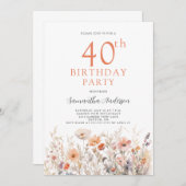 40. Geburtstag Peach Floral Einladung (Vorne/Hinten)