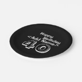 40. Geburtstag Personalisierte schwarze Papierplat Pappteller (Schrägansicht)