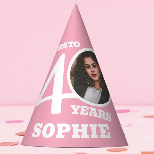 40. Geburtstag personalisiertes Foto weiß hellrosa Partyhütchen