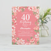 40. Geburtstag Pink Boho Botanische Blume Einladung (Stehend Vorderseite)
