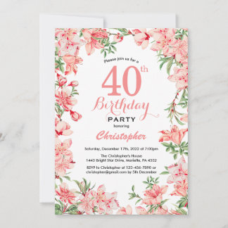 40. Geburtstag Pink Boho Botanische Blume Einladung