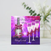 40. Geburtstag Pink Champagne Brille Einladung (Stehend Vorderseite)