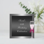 40. Geburtstag Pink Champagne Silver Black Einladung (Stehend Vorderseite)