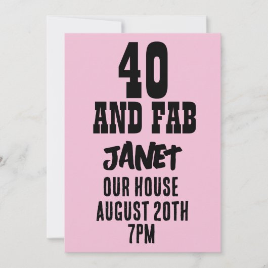 40. GEBURTSTAG PINK CUSTOM PARTY EINLADUNGEN (Vorderseite)