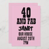 40. GEBURTSTAG PINK CUSTOM PARTY EINLADUNGEN (Vorne/Hinten)