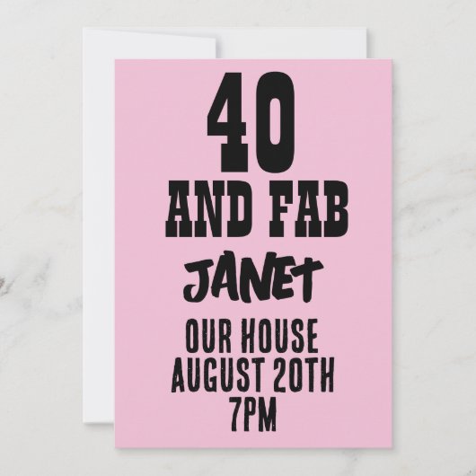 40. GEBURTSTAG PINK CUSTOM PARTY EINLADUNGEN (Vorderseite)