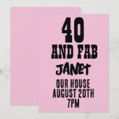 40. GEBURTSTAG PINK CUSTOM PARTY EINLADUNGEN (Vorne/Hinten)