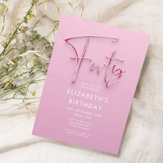 40. Geburtstag Pink Glitz Einladung