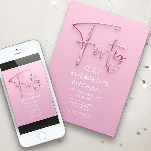 40. Geburtstag Pink Glitz Einladung