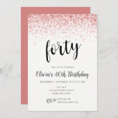 40. Geburtstag Pink Glitzer Confetti Einladung (Vorne/Hinten)