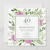 40. Geburtstag Pink Hydrangeas Einladung (Vorderseite)