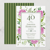 40. Geburtstag Pink Hydrangeas Einladung (Vorne/Hinten)