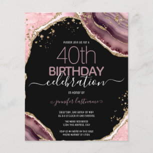 40. Geburtstag Pink Lila Agate Einladung