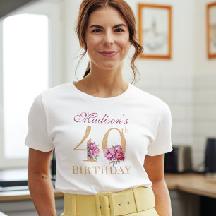 40. Geburtstag Pink Peonies Gold Glitzer Custom T-Shirt