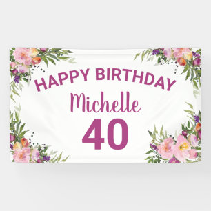 40. Geburtstag Pink Purple Wasserfarbe Floral Banner