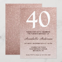40. Geburtstag Pink Rose Gold Glitzer Sparkle Ombr