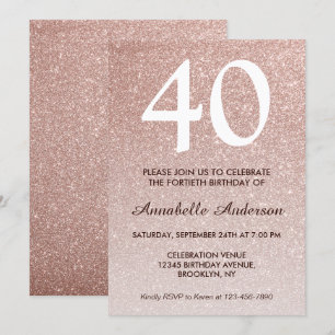 40. Geburtstag Pink Rose Gold Glitzer Sparkle Ombr Einladung