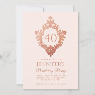 40. Geburtstag Pink Rose Gold Vintage-Wappen Schri Einladung