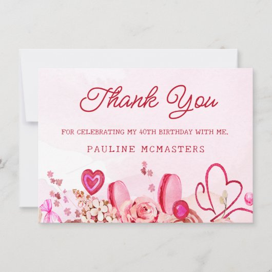 40. Geburtstag Pink Rose Wirbel Herzlichen Dank (Vorderseite)