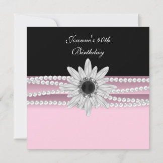 40. Geburtstag Pink Schwarz-weiß Pearl Blume Einladung