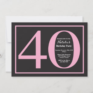 40. Geburtstag Pink und schwarzes Schreibtboard Einladung