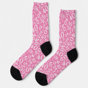 40. Geburtstag Pink/Weiß Zufallsnummernmuster Socken