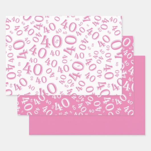40. Geburtstag Pink & White Nummernmuster 40 Geschenkpapier Set (Set)