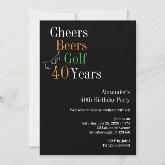 40. Geburtstag Prost Bier und Golf Einladung (Vorderseite)
