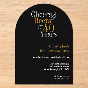 40. Geburtstag Prost und Bier Party Schwarz Gold Acryleinladungen