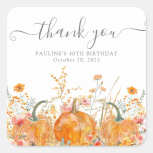 40 Geburtstag Pumpkin Wildblume Custom Vielen Dank Quadratischer Aufkleber