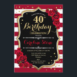 40. Geburtstag - Red Gold Schwarz-weiß Stripes Ros Einladung<br><div class="desc">40. Geburtstag Einladung Eleganter Marsala Wein rot Schwarz-weißes Design mit Imitaten Glitzer Gold. Dunkelrote Streifen mit Rose. Ideal für eine elegante Geburtstagsfeier.</div>