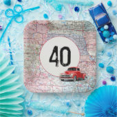 40. Geburtstag Red Retro Truck auf Roadmap Pappteller (Party)