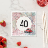 40. Geburtstag Red Retro Truck auf Roadmap Serviette (Beispiel)