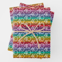 40. Geburtstag Regenbogenstreifen Geschenkpapier Set