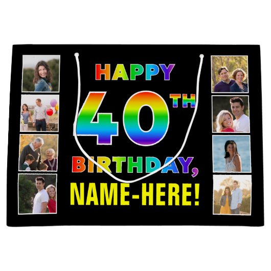 40. Geburtstag: Regenbogentext, benutzerdefinierte Große Geschenktüte (Vorderseite)
