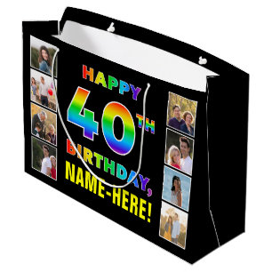 40. Geburtstag: Regenbogentext, benutzerdefinierte Große Geschenktüte