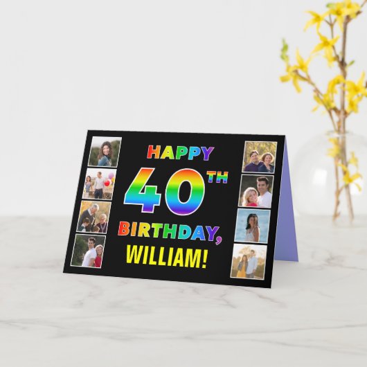 40. Geburtstag: Regenbogentext, benutzerdefinierte Karte (Gelbe Blume)