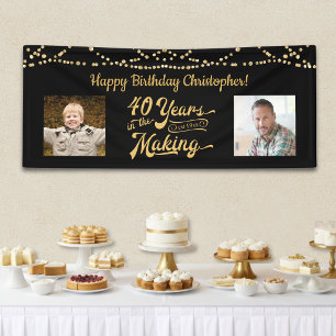 40. Geburtstag Retro Black Gold String Lights Foto Banner