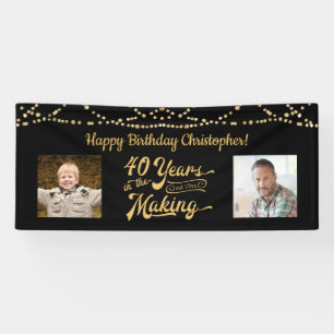 40. Geburtstag Retro Black Gold String Lights Foto Banner