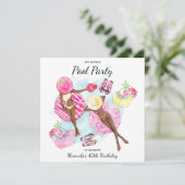 40. Geburtstag Retro Pool Party Einladung (Stehend Vorderseite)