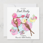 40. Geburtstag Retro Pool Party Einladung (Vorderseite)