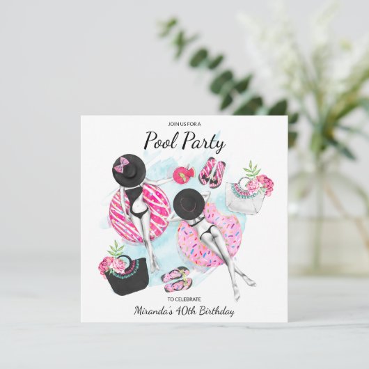 40. Geburtstag Retro Pool Party Einladung (Stehend Vorderseite)